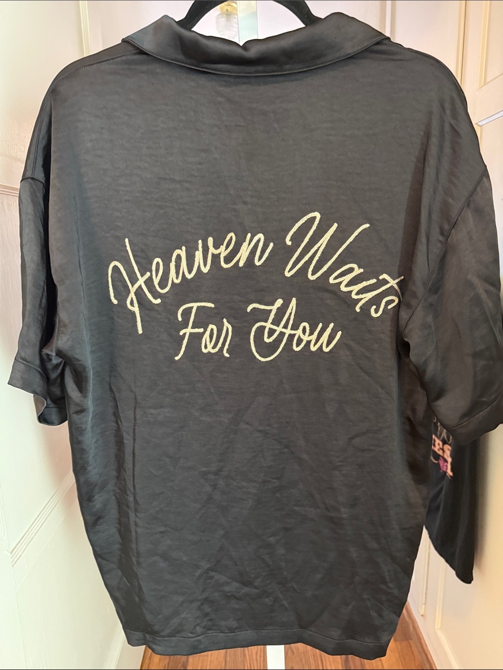 Forever 21 Black Short-Sleeve Tee with Cream Script “heaven waits for you”